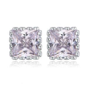 Square Stud Pure Zircon Filled 925 Silver Plated Classic Earrings, INDN8593